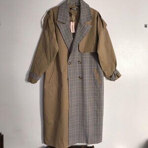 Miss Guided Brown Checkered Long Coat Size 10